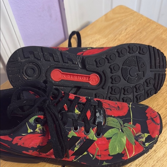Adidas ZX Flux Floral Black and Red Sneakers - Picture 3 of 5